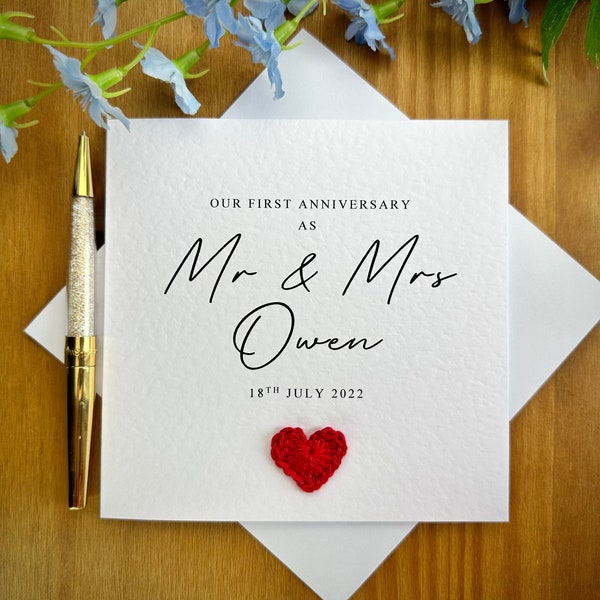 First wedding anniversary card, first year as Mr & Mrs, personalised anniversary card, card for him, anniversary card for her, TLC0236