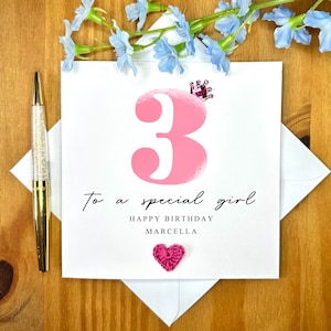 Cartão de aniversário para meninas de qualquer idade, cartão com número, cartão de aniversário para filha, cartão de aniversário personalizado para meninas, aniversário para meninas, TLC0233