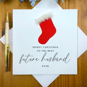 Melhor futuro marido cartão de natal de todos os tempos, futuro marido cartão de natal, cartão de natal para noivo, meia brilhante com acabamento de pele, TLC0593