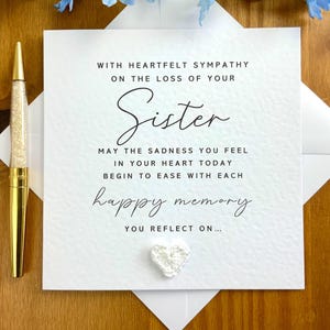 Carte de sympathie pour ma sœur, carte de condoléances pour sœur, carte de deuil pour sœur, désolé pour votre perte, paroles aimables pour le deuil TLC057x