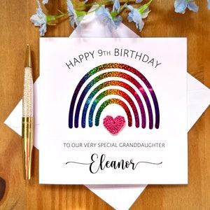 Enkelin Glitzer Regenbogen Geburtstagskarte, Regenbogen Geburtstagskarte, Enkelin Geburtstagskarte, personalisierte Mädchen Geburtstagskarte, TLC0219