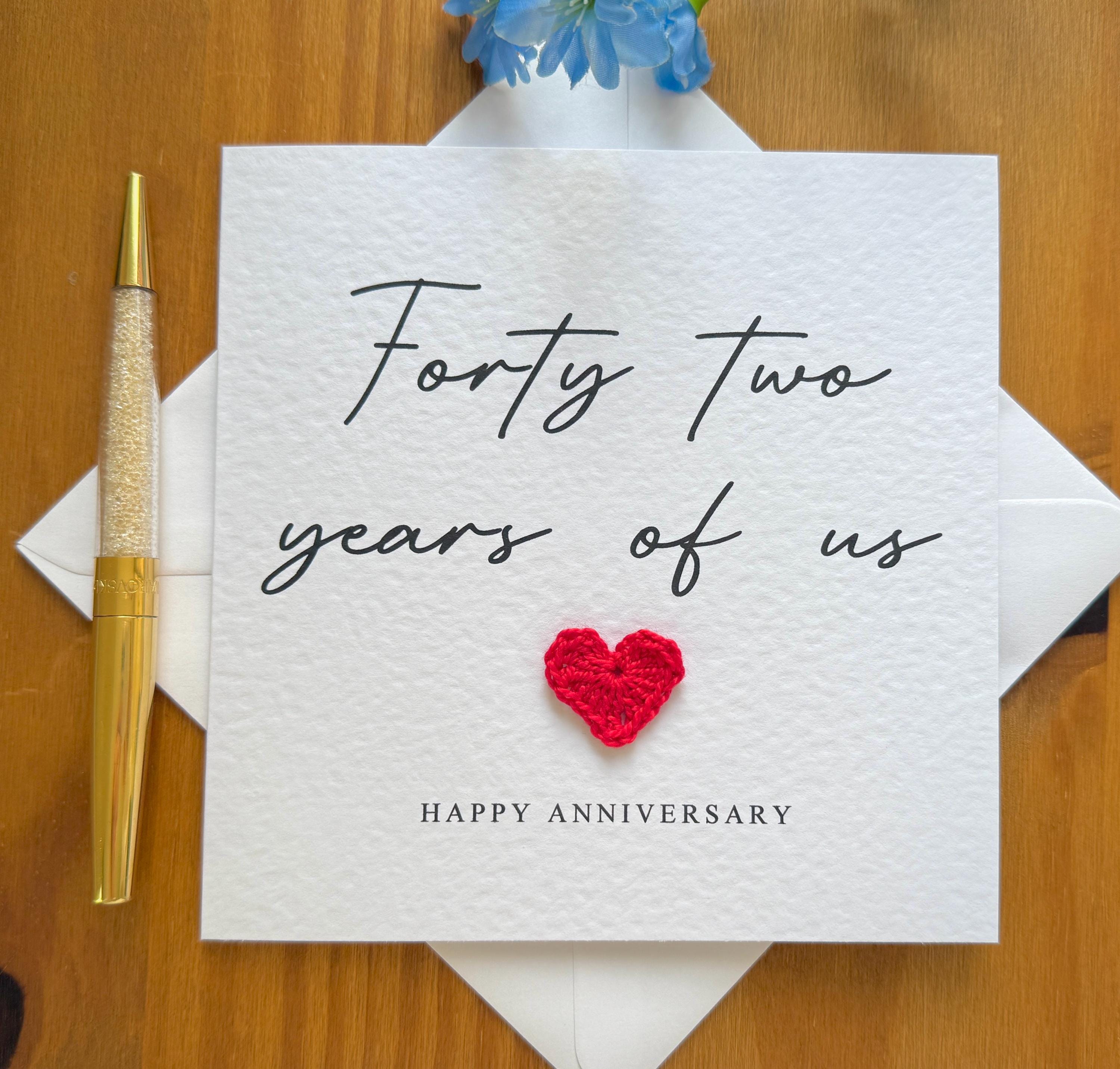 42nd Anniversary Card: Crochet Heart, Forty Two Years of Us