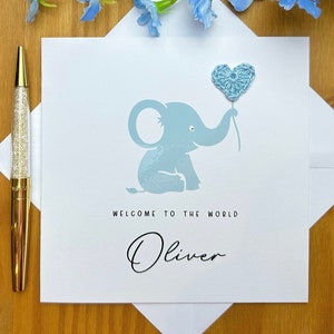 Bebé elefante Bienvenido a la tarjeta del mundo, tarjeta de bebé personalizada, nueva tarjeta de bebé, nueva tarjeta de niño, tarjeta de felicitación bebé, TLC0329