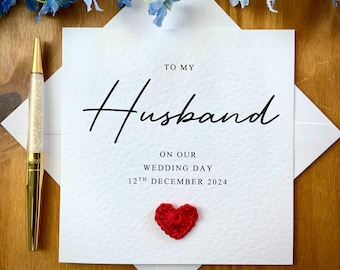 To My Husband Wedding Day Card: Cotton Yarn Heart, TLC0491