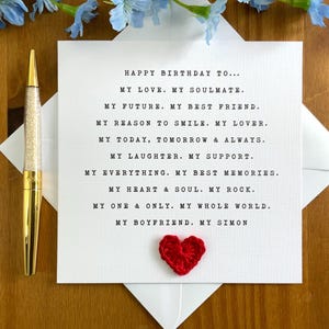Carte d'anniversaire poème, carte d'anniversaire pour mari, pour femme, mon tout, carte d'anniversaire pour petit ami, pour petite amie, TLC0366