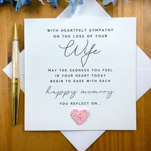Carte de sympathie pour épouse, carte de condoléances, carte de deuil, désolé pour la perte de votre femme, je pense à vous, paroles aimables pour le deuil TLC0585