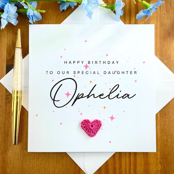 Tarjeta de cumpleaños personalizada para hija: Diseño rosa brillante, TLC537