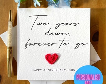 Second anniversary card, two years down forever to go, personalised anniversary card, card for him, anniversary card for her, TLC0152