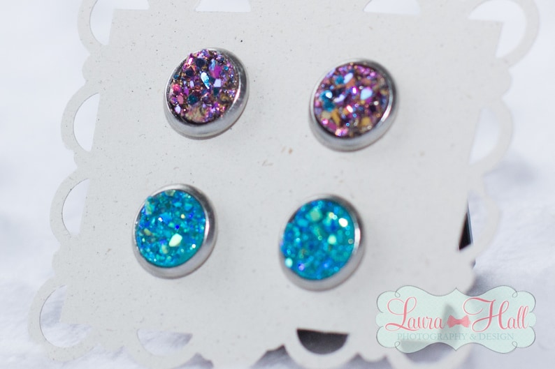 Hypoallergenic earring CHILDREN EARRINGS DRUZY stud earrings GoldRaspberry Aquamarine Druzy earring flower girl earrings Kids earrings
