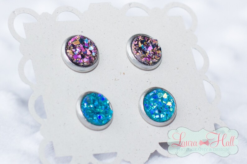 Hypoallergenic earring CHILDREN EARRINGS DRUZY stud earrings GoldRaspberry Aquamarine Druzy earring flower girl earrings Kids earrings