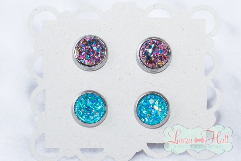 Hypoallergenic earring CHILDREN EARRINGS DRUZY stud earrings GoldRaspberry Aquamarine Druzy earring flower girl earrings Kids earrings