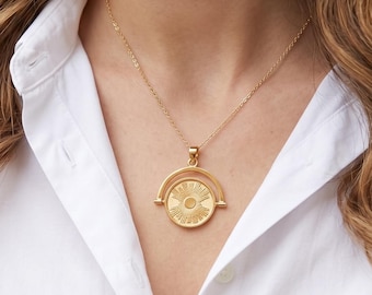 Sun Moon Spinner Necklace, Rotating Celestial Pendant, Gold Filled Spiritual Necklace