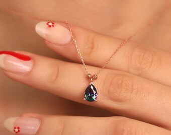 Alexandrite Teardrop Necklace: June Birthstone, 925 Sterling