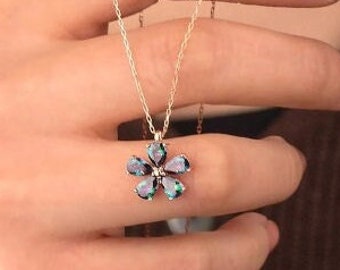 Personalized June Birthstone Alexandrite Daisy Flower Necklace Gold Bridesmaid Necklace Layering Necklace Birthstone Jewelry Gifts for Her