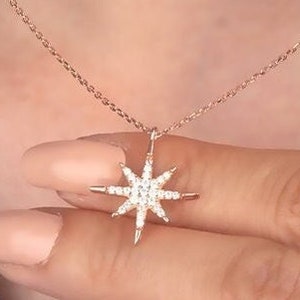 Celestial North Star Necklace, 14K Gold Star Necklace, Starbust Necklace, Gold North Star Necklace, Dainty Layering Necklace Gift for Her