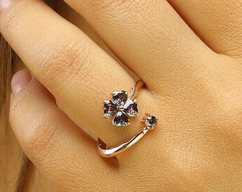 14K Gold Alexandrite Ring, Engagement Alexandrite Ring, Promise Ring, June Birthstone Ring, Gold Stackable Ring, Birthday Gift for Her
