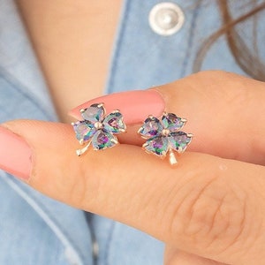 Brincos de Alexandrita com Ouro Rosa 14K, Pingente Minimalista de Alexandrita com Pedra de Nascimento de Junho em Prata, Joias de Alexandrita em Ouro, Pinos de Alexandrita