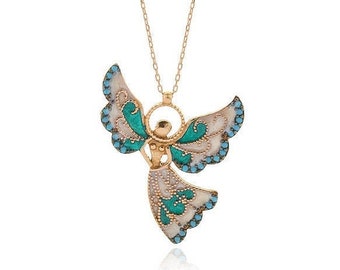 Collar de ángel pequeño, collar de ángel de la guarda de plata, amuleto de buena suerte, collar de capas de oro, collar de ángel delicado, regalos de joyería de cumpleaños