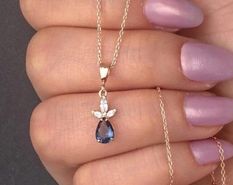 Alexandrite Teardrop Necklace: Rose Gold June Birthstone Pendant