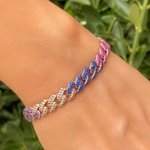 925 Sterling Silver 14K Gold Filled Full Pave Cz Diamond Miami Cuban Link Bracelet, Delicate Dainty Bracelet, Diamond Bracelet, Gift For Her
