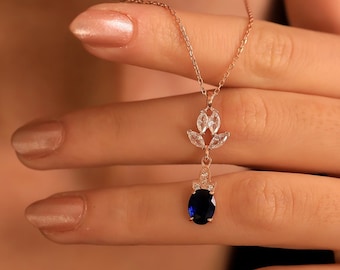14K Gold Sapphire Pendant Necklace: September Birthstone Jewelry