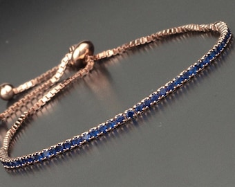 14K Gold Filled Blue Sapphire Tennis Bracelet, Dainty Blue Sapphire Gemstone Jewelry, Birthstone Bracelet Silver Minimalist Jewelry Gift Her