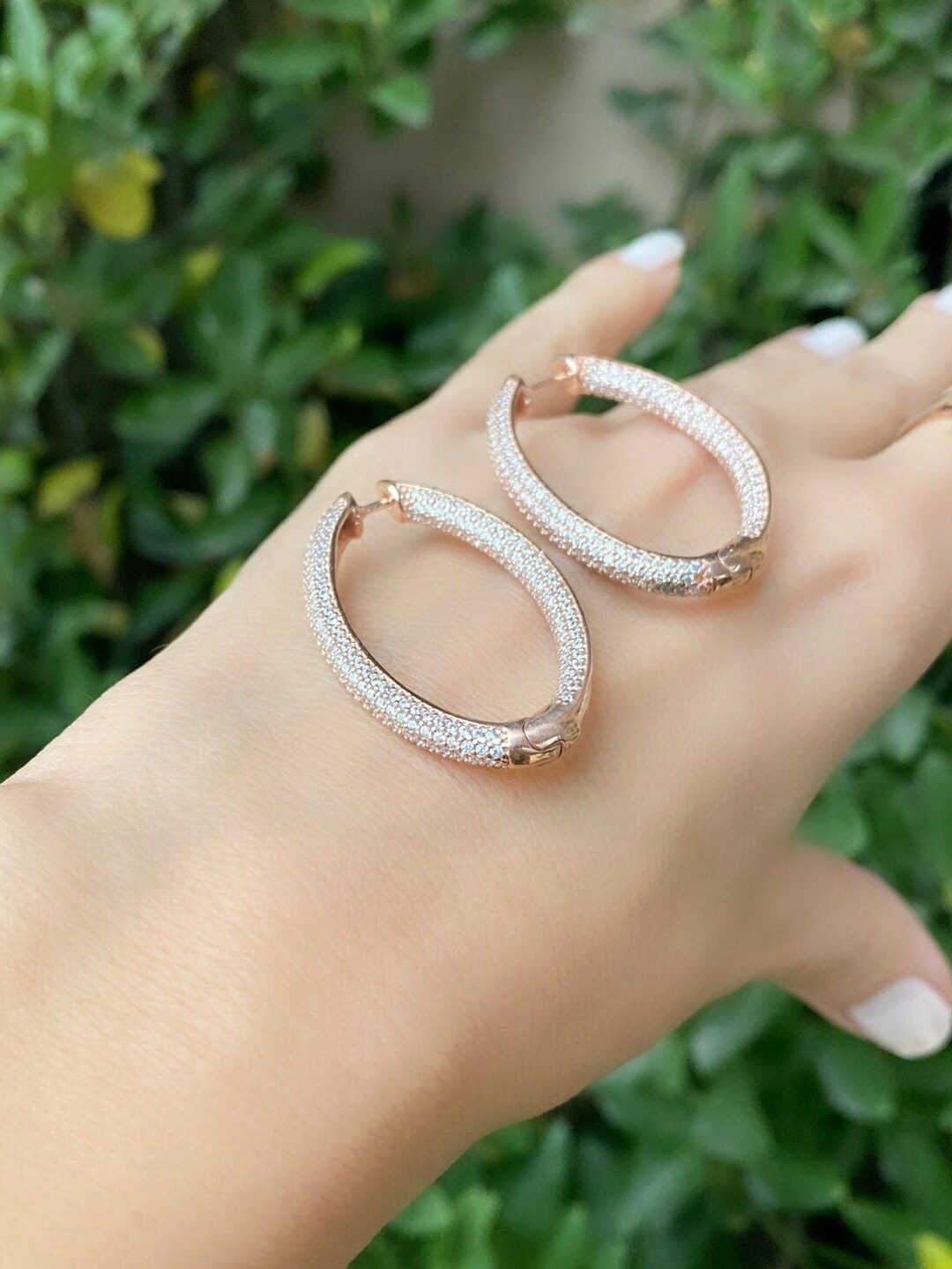 Large Diamond Cz Hoop Earrings 14K Gold, Big Diamond Statement Earrings, Sterling Silver Hoops