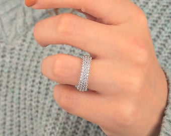 Micro Pave Eternity Diamond Ring, Full Eternity Stacking Ring, Delicate Diamond Wedding Band, Stackable Band, Anniversary Gift for Her Mom