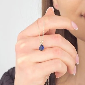 Genuine Sapphire Necklace, Gold Sapphire Necklace, September Birthstone, Gift for Her, Dainty Necklace, Teardrop Sapphire, Layering Necklace