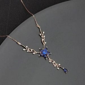 Blue Sapphire Flower Charm Bridal Necklace in Sterling Silver, Dainty Teardrop Sapphire Wedding Jewelry, September Birthstone Necklaces Gift