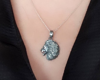 14K Gold Lion Pendant Necklace, Sterling Silver Leo Zodiac Jewelry