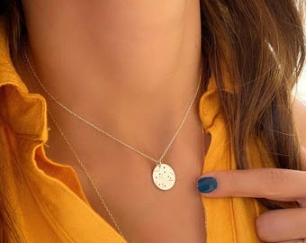 14K Gold Sternzeichen-Halskette: Sterlingsilber Constellation-Münzenanhänger