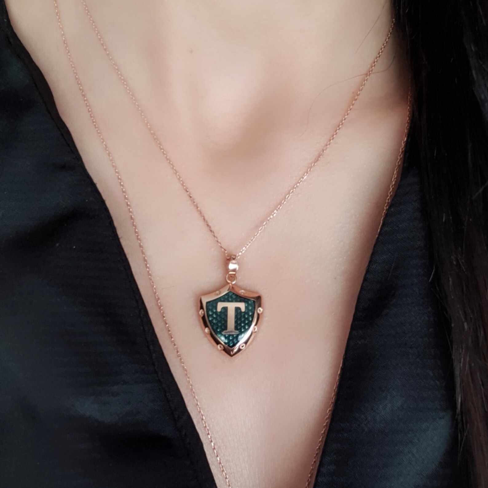 Custom Initial Necklace Enamel Initial Necklace Letter Etsy