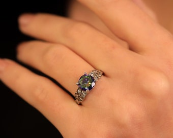 Dainty Alexandrite Ring: Sterling Silver Promise Ring, June Birthstone