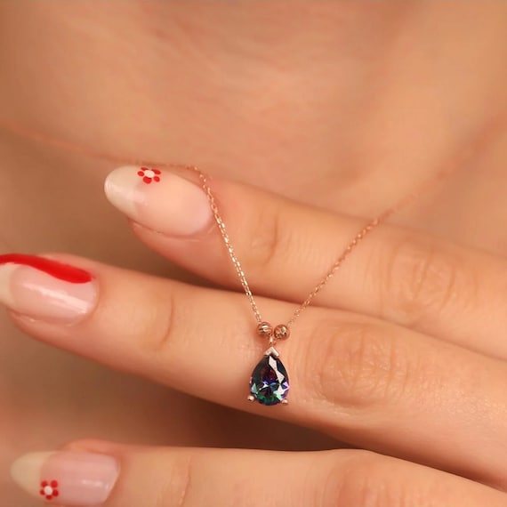 Alexandrite Teardrop Necklace: June Birthstone, 925 Sterling