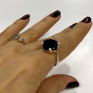 Natural Handmade Black Onyx Ring for Women, 925 Silver Dark Black Gemstone Engagement Promise Ring Solitaire Statement Rings, Onyx Ring Gold