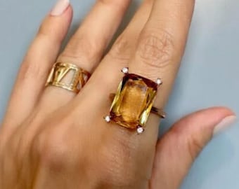 Roségoudgevulde citrienring: sterlingzilveren cocktailsieraden