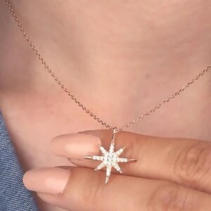 Celestial North Star Necklace, 14K Gold Star Necklace, Starbust Necklace, Gold North Star Necklace, Dainty Layering Necklace Gift for Her