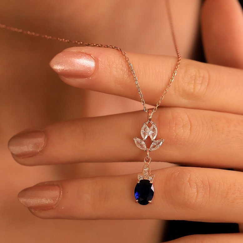14K Gold Sapphire Pendant Necklace: September Birthstone Jewelry