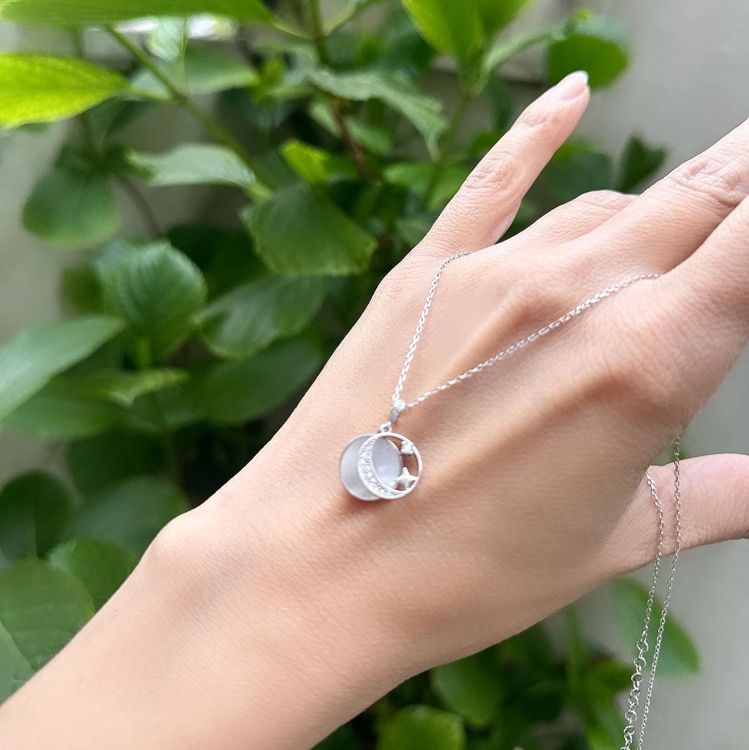 Sterling Silver Moon & Mother of Pearl Necklace: Celestial Cubic