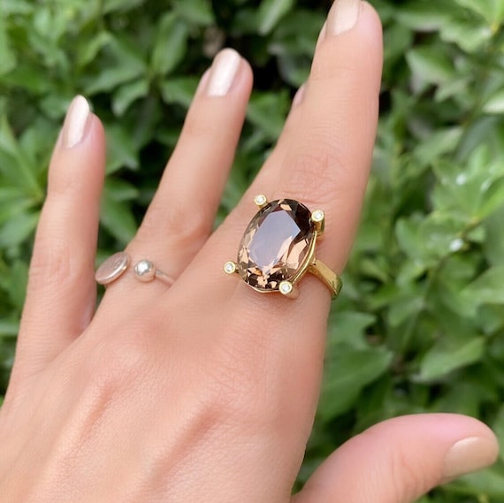 Gold Smoky Quartz Ring Women Ring Natural Smoky Quartz Sterling Silver Ring Unique Ring Statement Ring Smoky Quartz Jewelry Boho Ring Etsy
