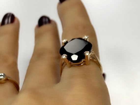 Bague En Or Blanc 14 Carats (585) Avec Onyx Noir - Taille 56 Ajustable - Neuf étiqueté