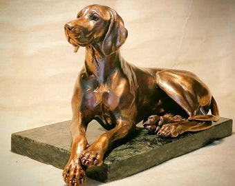 Lying Hungarian Vizsla Bronze statue
