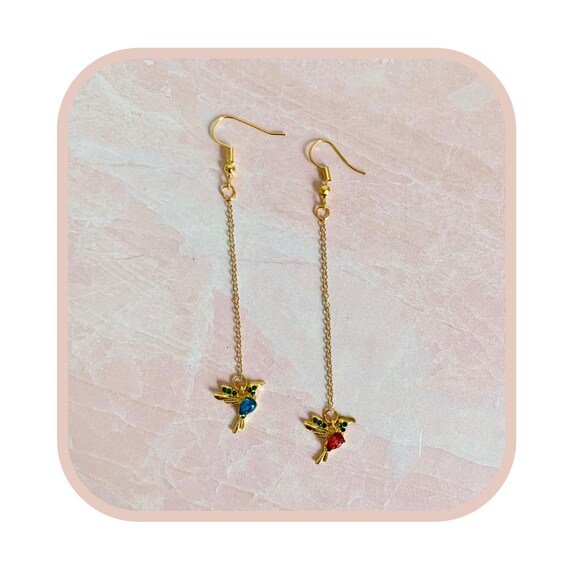Hummingbird Gem Chain Earrings 