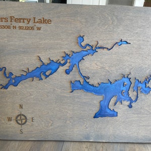 Greers Ferry Lake Large Wooden Epoxy Map Arkansas