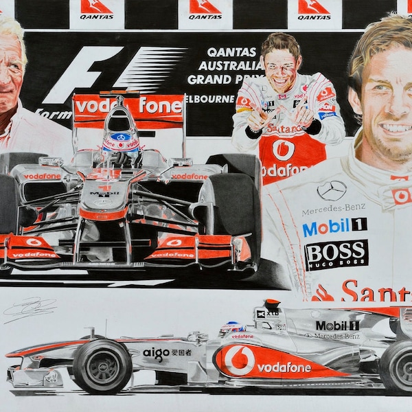 Jenson Button a personal tribute montage McLaren Mercedes with John Button an A4 PRINT