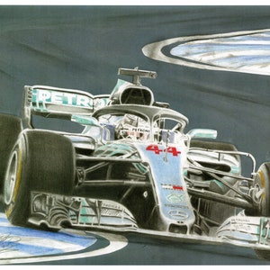 Lewis Hamilton 2019 Mercedes Race Action un A4 PRINT
