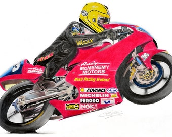 Joey Dunlop (Yer Maun) McMenemy Honda an A4 PRINT