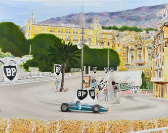 Graham Hill Victory lap 1965 Monaco Grand Prix in a BRM an A4 PRINT