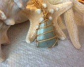 Hand Wire wrapped sea glass pendant with Neck chain. Sea Glass Gifts Surf Tumbled